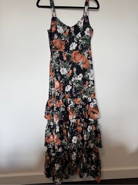 Abercrombie & Fitch Black Maxi Dress with Rust and White Floral Print